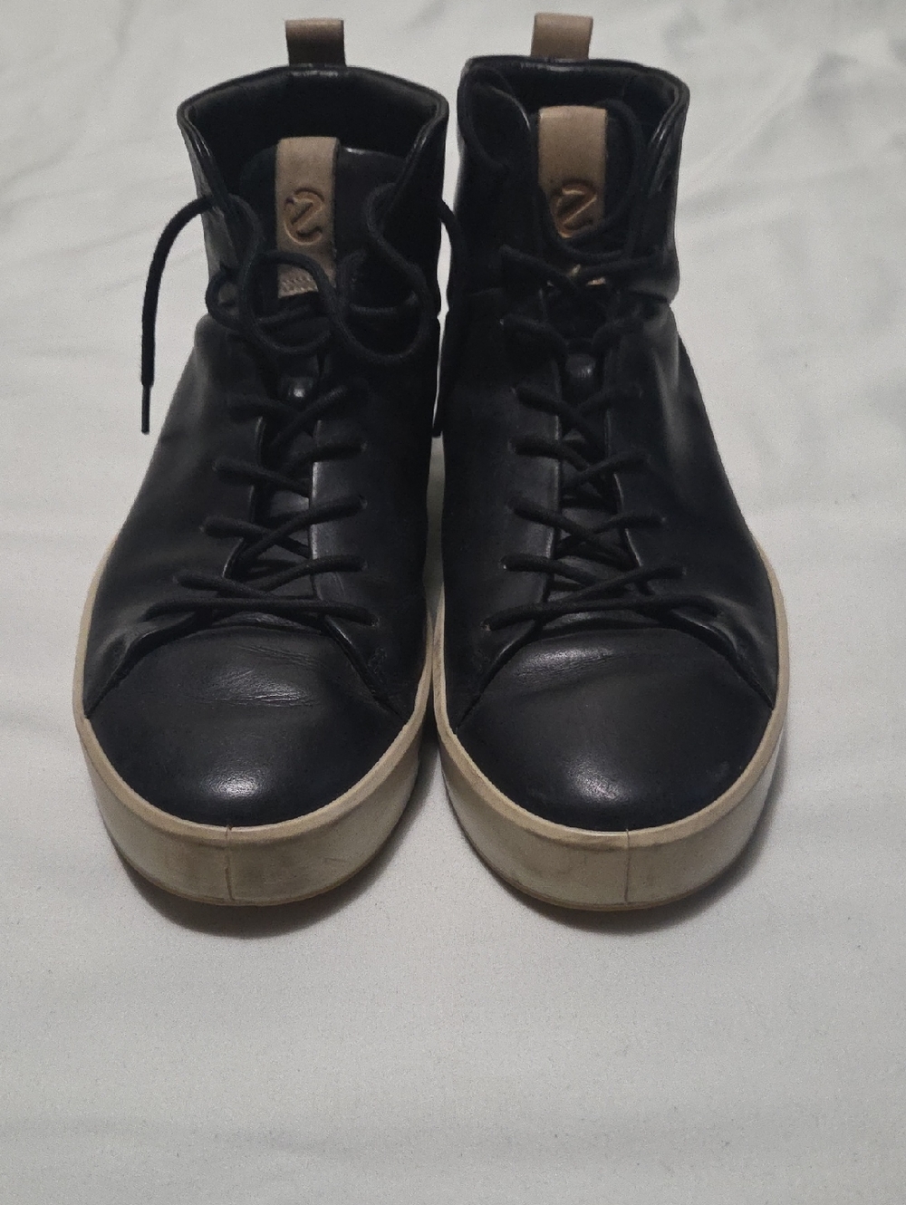 Ecco Black Leather High-Top Sneakers with Tan Accents